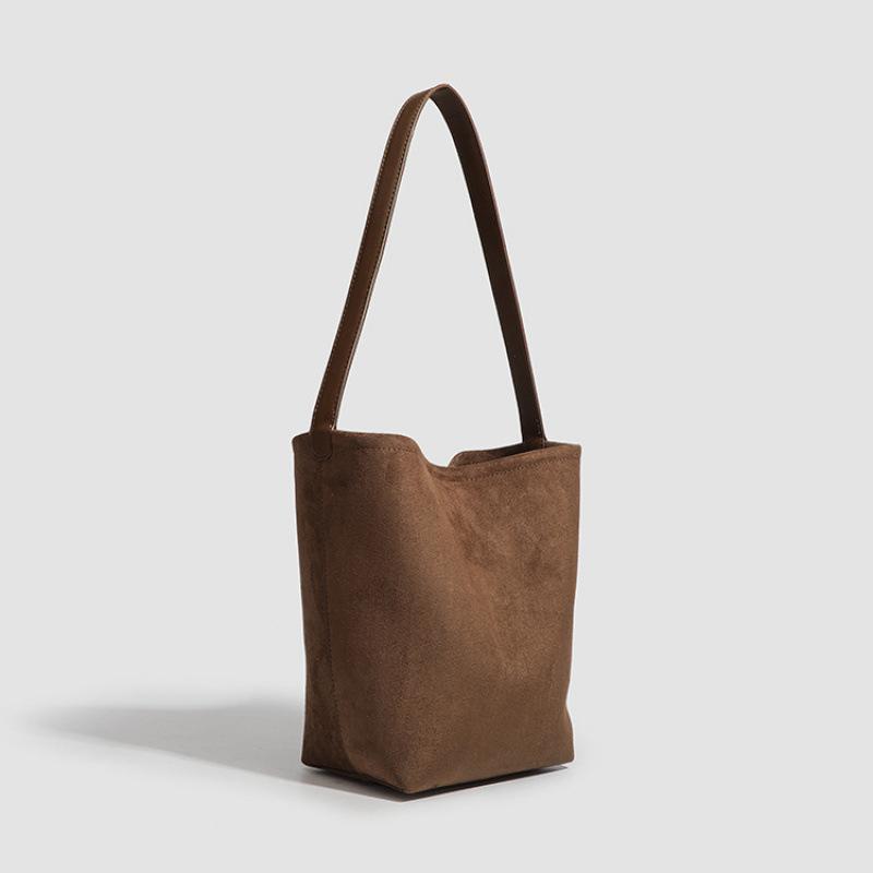 Korean Version Autumn and Winter Premium Texture Retro Suede Shoulder Bucket Bag Ins Versatile Women's Bag Underarm Bag Trendy Handbag