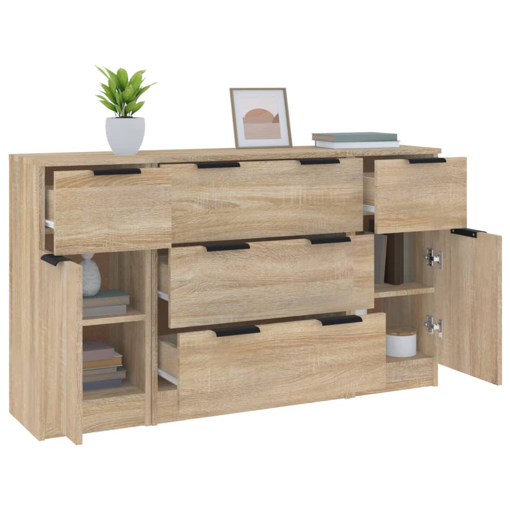 Vidaxl 3-Cz. Zestaw Szafek, Dąb Sonoma, Materiał Drewnopochodny
