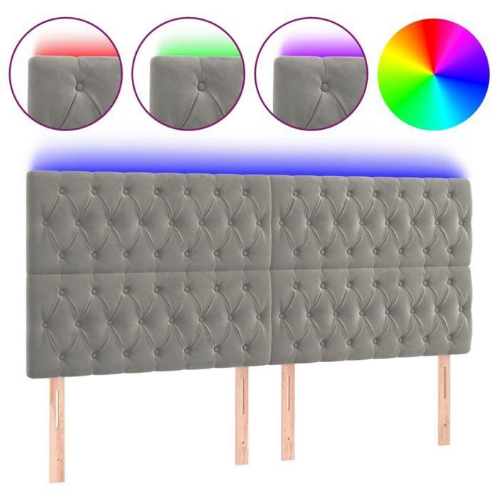 VidaXL Tête de Lit à LED Meuble de Chambre à Coucher Accessoire de Lit Double Tête de Cadre de Lit Intérieur Gris Clair 3122820