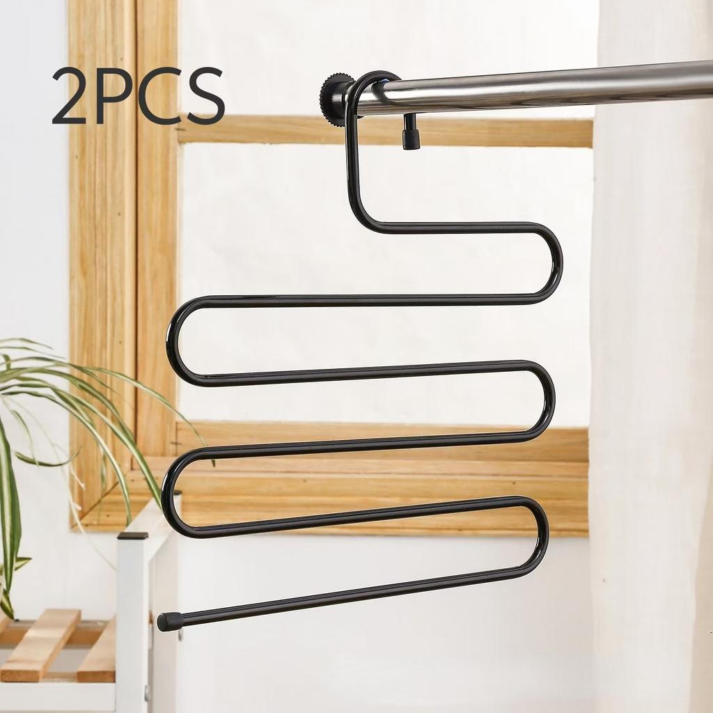 5 Layers S-shaped Pants Hanger Multifunctional Anti-skid Stainless Steel Pants RackWardrobe Storage Scarf Rack lron Pants Rack