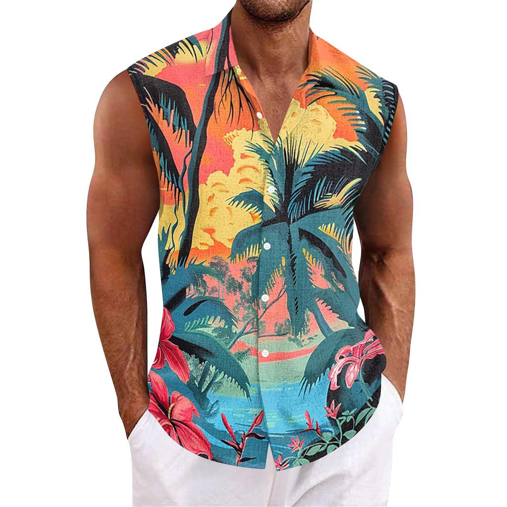 Men Tank Tops Sleeveless Shirts for Men Button Down Print Casual Men’s Tank Tops Men’s Tank Shirts Summer Beachwear