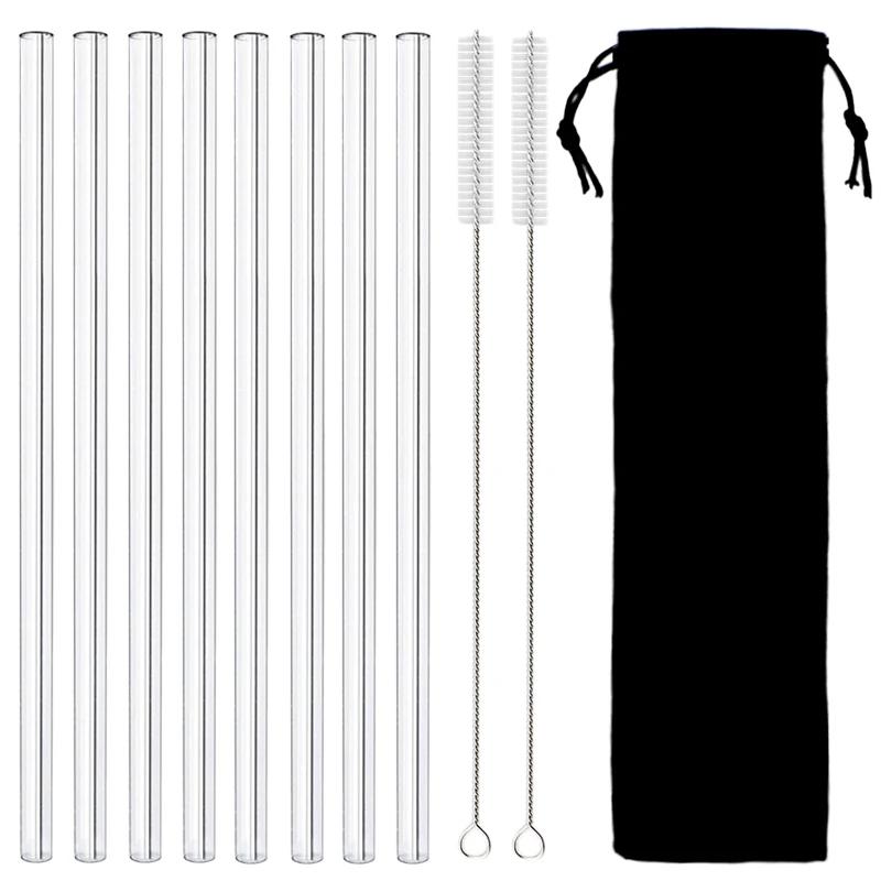 8Pcs High Borosilicate Glass Straw Set Reusable Eco Friendly Drinking Straw Smoothies Cocktails Bar Accessories Straws Brush