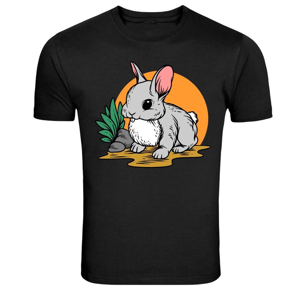 Cute Bunny Sunset Nature Cartoon Animal Graphic T-Shirt