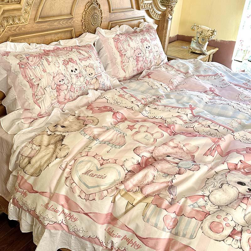 Cute Cartoon Lolita Pure Cotton Bedsheet and Duvet Cover Set – All-Cotton, Four-Piece Set