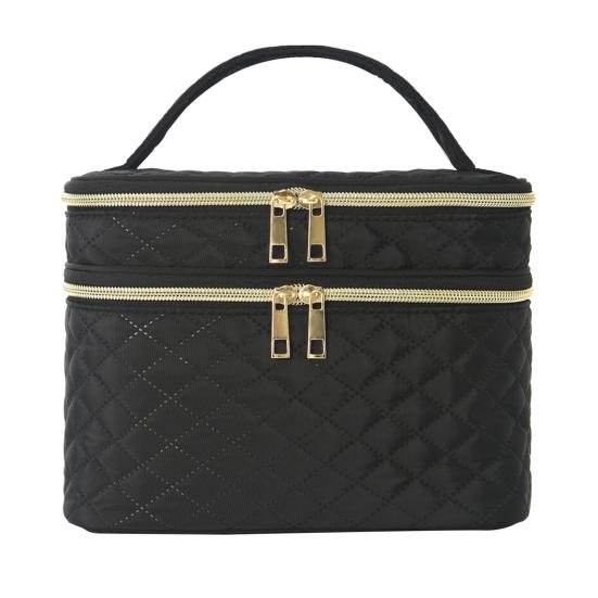 Travel Makeup Case Double Layer Makeup Bag with Handle And Multiple Compartments Cosmetic Organizer Case Portable Toiletry Bag for Women Business Trip