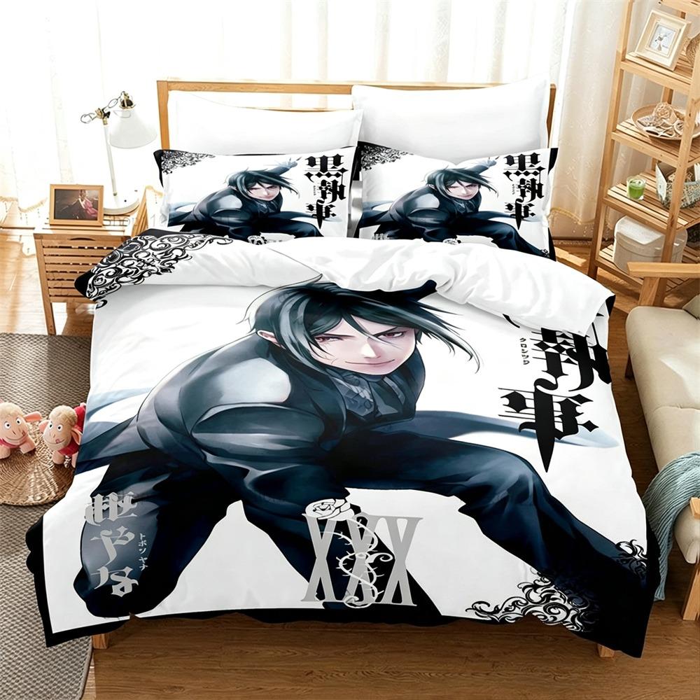 Set Biancheria da Letto Black Butler Kuroshitsuji 2/3 Pezzi Copripiumino Sebastian Ciel Cartone Animato Biancheria da Letto per Bambini Adulti Camera da Letto