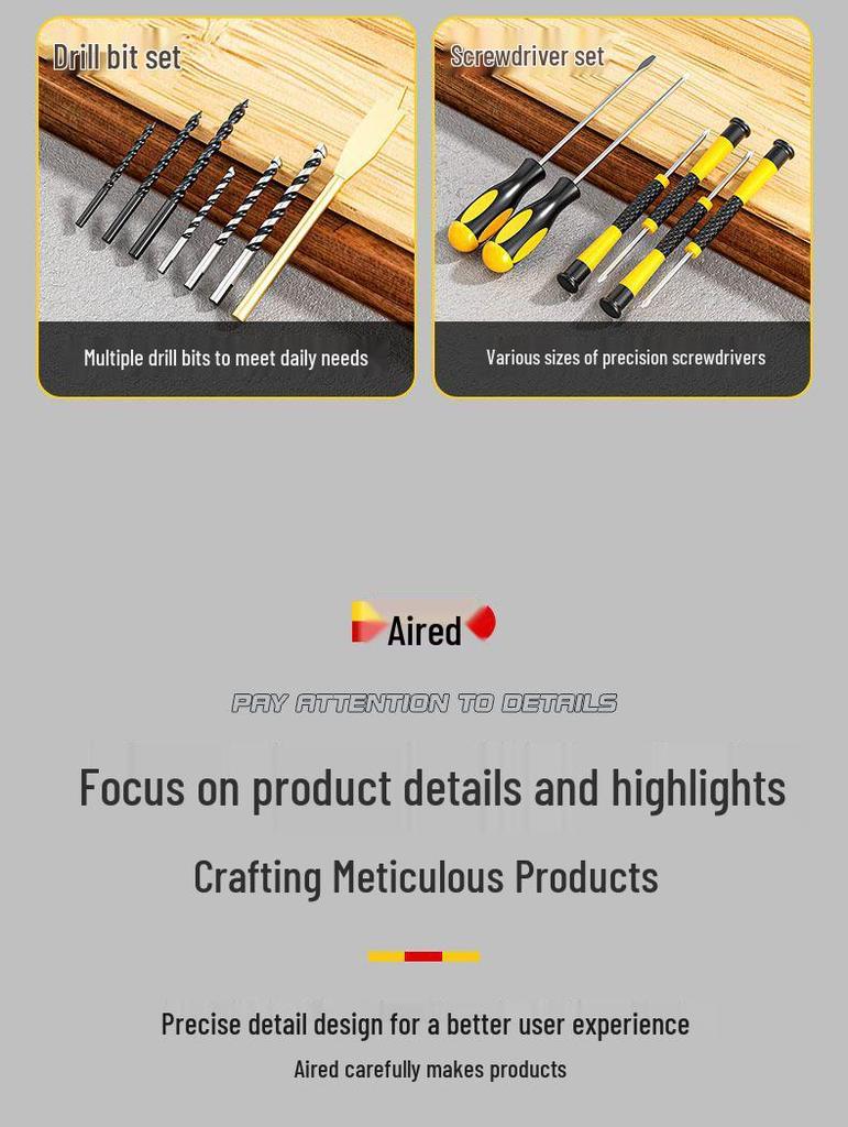 Aierde Multifunctional Household Tool Set with Electric Drill for Woodworking and Repairs