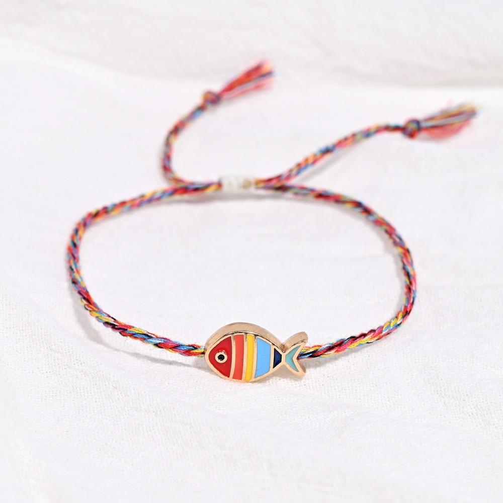 Cartoon Cute Adjustable Braided Colored Rope Drip Glaze Little Fish Pendant Bracelet for Women Friends Jewelry Accessories Gifts