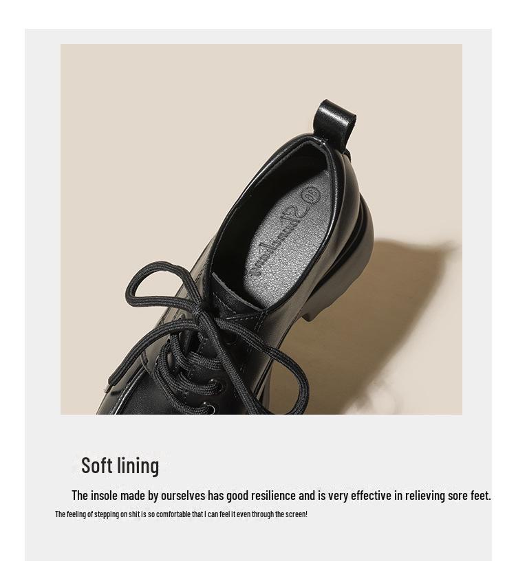 Women's Genuine Leather Thick-Soled Lace-Up Loafers, High-Heeled, British Style, Autumn/Winter 2024.