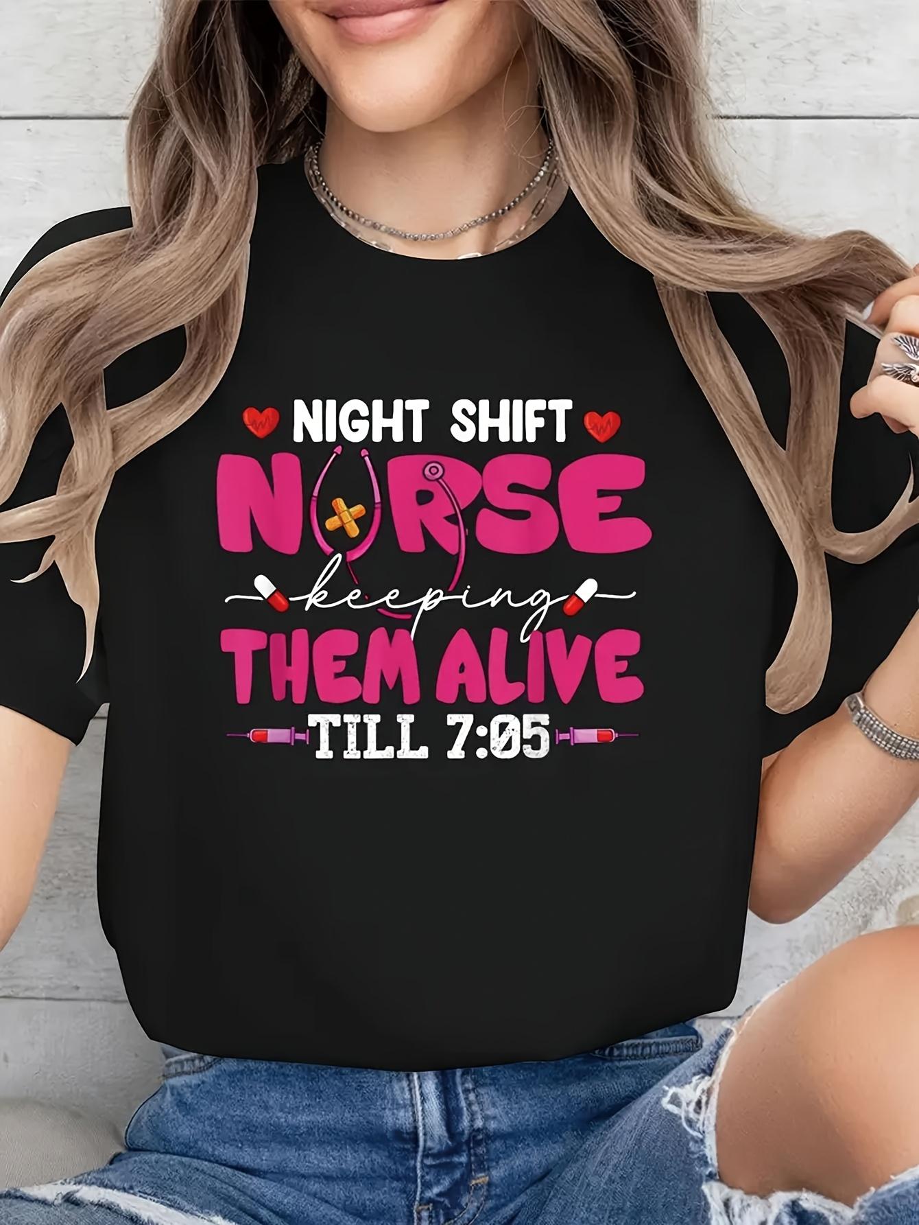 T-shirt Casual Short Sleeve Round Neck with Playful Illustration, Perfect for Nurses S разноцветный