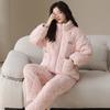 Couple pajamas winter coral fleece padded three-layer thickened fleece thermal storage warm men's and women's hooded loungewear set