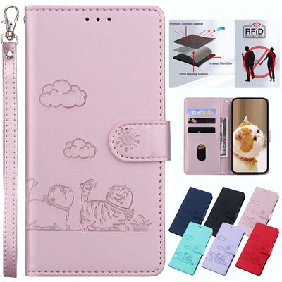 Süße RFID-blockierende Ledertasche mit Katzenmotiv für OnePlus Nord 4/Nord N30 SE N20 SE/Nord 2T, Ständer, Brieftasche, Kartenfächer, Abdeckung für OnePlus 11/Nord N20, Holster