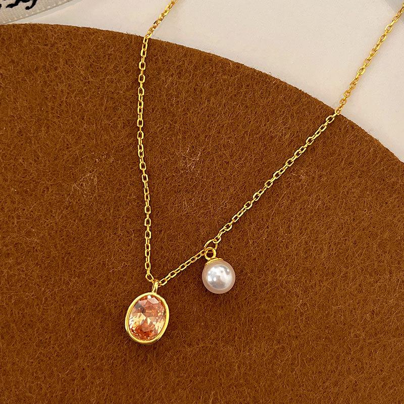 

Ожерелье из жемчуга карамельного цвета с цирконием, легкая роскошная нишевая цепочка с геометрическим узором на ключицу, осенне-зимний стиль
