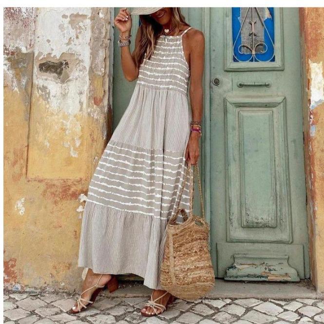 2022 European & American Women's Round Neck Patchwork Camisole Dress, Large Hem, 260g