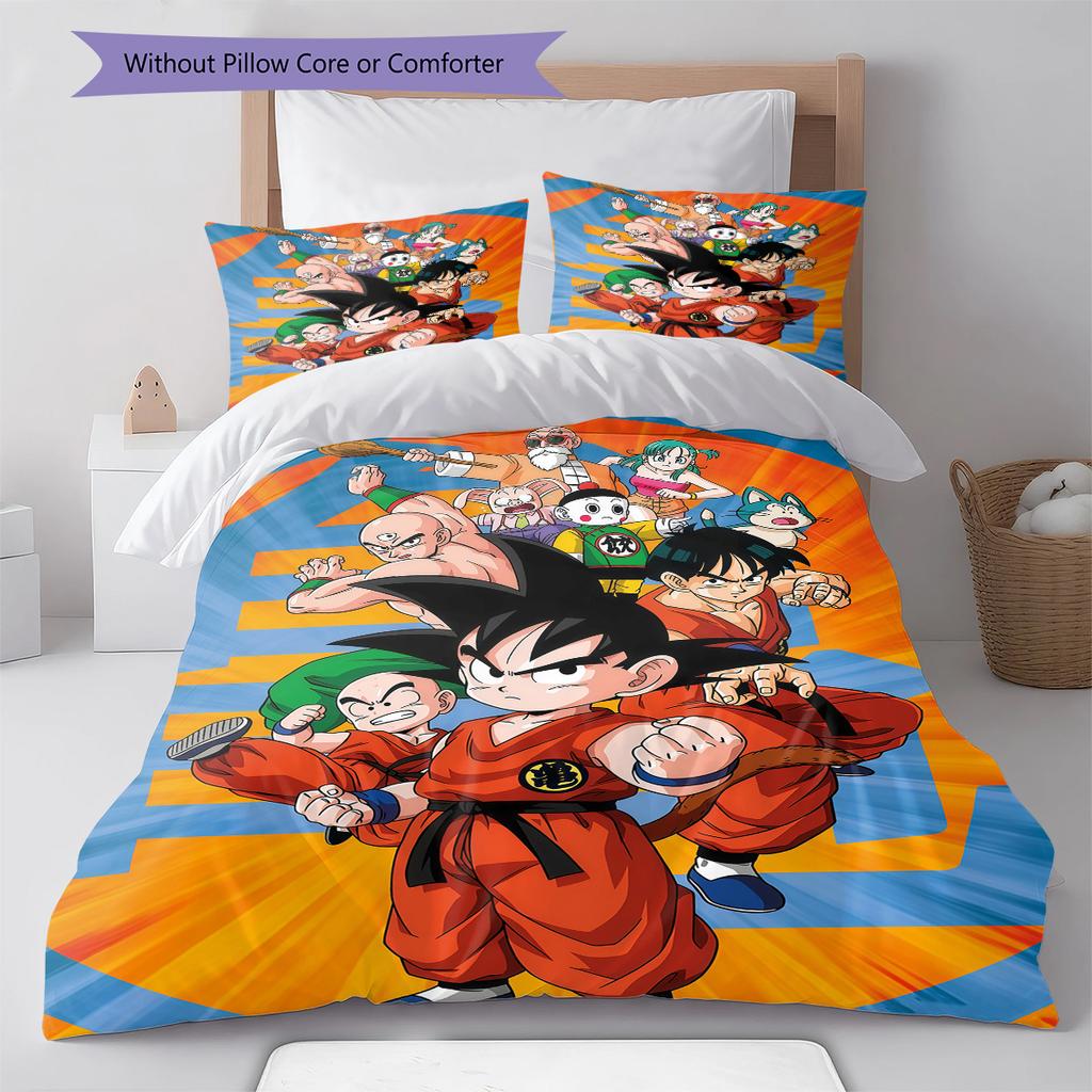 Lenjerie de pat cu model Son Goku, Set cu cuvertură, Husă de cuvertură, Față de pernă, Cadou de casă, Cadou de ziua de naștere (1 * husă de pilotă + 2 * fețe de pernă, fără miez)