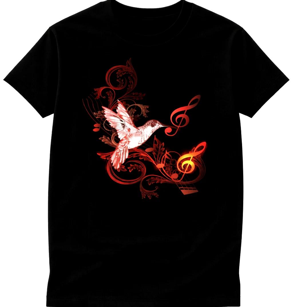 Hummingbird Graphic T Shirt Bird Art Tee Nature Design with Music Notes M