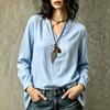 Women's Color Linen Long Sleeve Blouse Casual Versatile Top for Commute