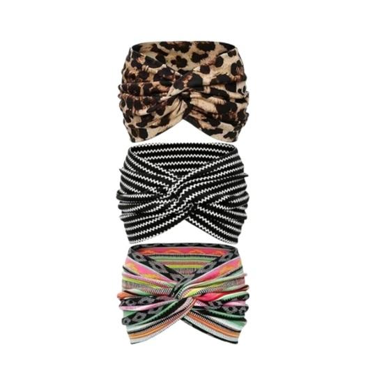 1/3Pcs Crossover Yoga Headband Boho Style Wide Tie-Dye Leopard Paisley Print Hairband Women Non-Slip Elastic Headband