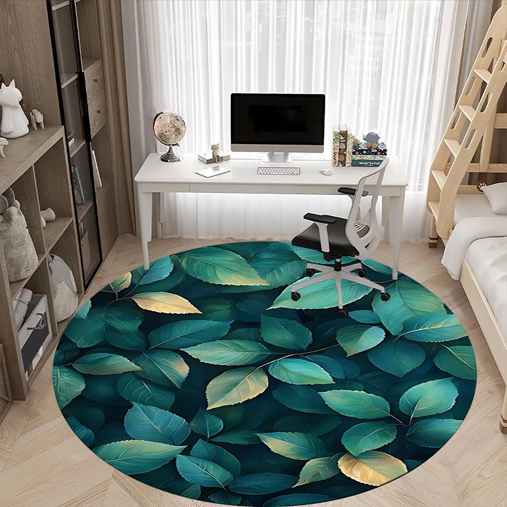 1pc Leaf Nature Office Round Area Rug, Indoor Mat Suitable ForOffice, Under Office Chairs Bedroom Living Room Home Decor, Room Decot040