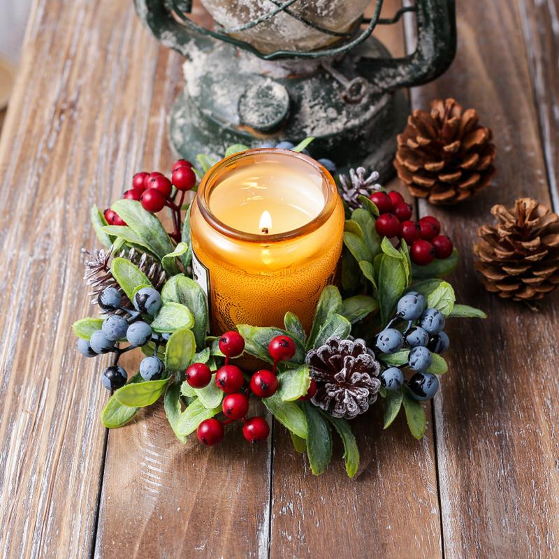 22cm Candle Decoration Cute Mini Wreath Home Decor Simulated Berries Multifunctional Christmas Decor Elegant Christmas