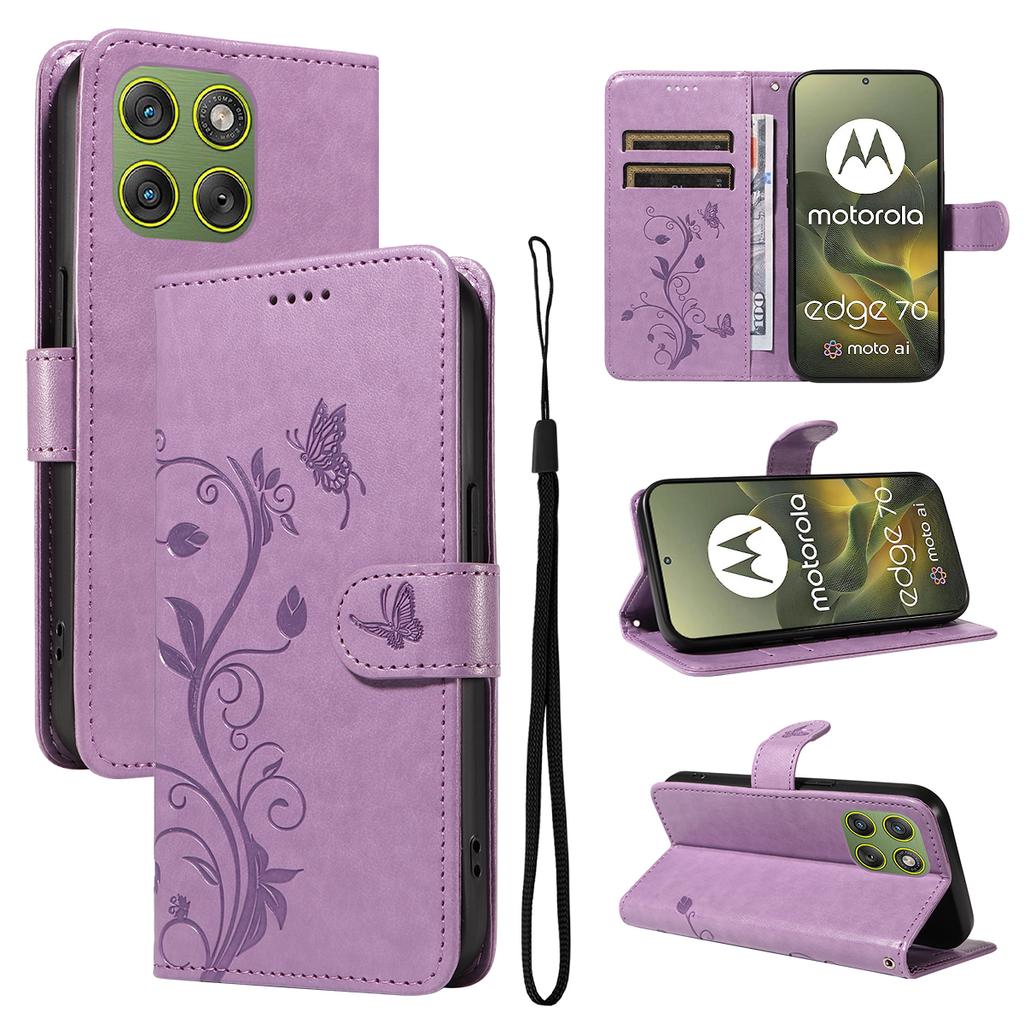 For Motorola Edge 70 5G PU Leather Cases Flower Pattern Wallet Stand Phone Cover with Strap