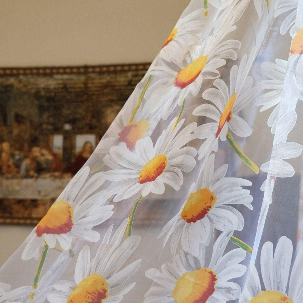 Jacquard Sheer Daisy Sheer Curtains Translucent Sun Flower Tulle Curtain Home Decoration
