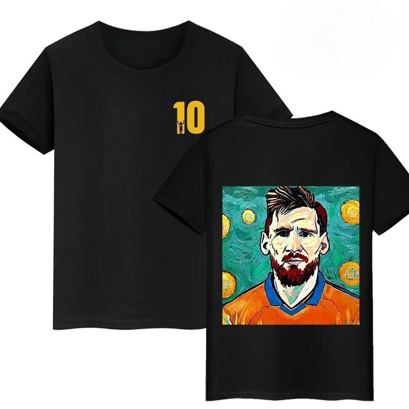Lionel Messi #10 GOAT Argentina Double-Sided Print T-Shirt, Unisex Soccer Fan Streetwear Tee, 100% Cotton Casual Football Top