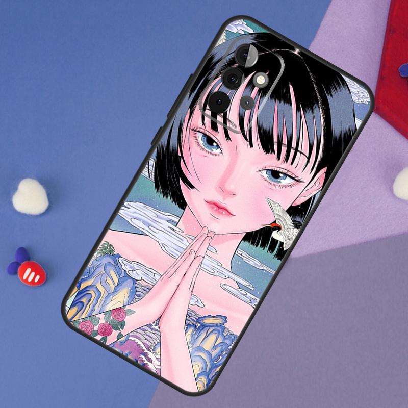 Cartoon Girl Aesthetic Case For Samsung Galaxy A52 A53 A33 A13 A34 A54 A14 A35 A55 A15 A56 A36 A26 A16 A06 A22 A32