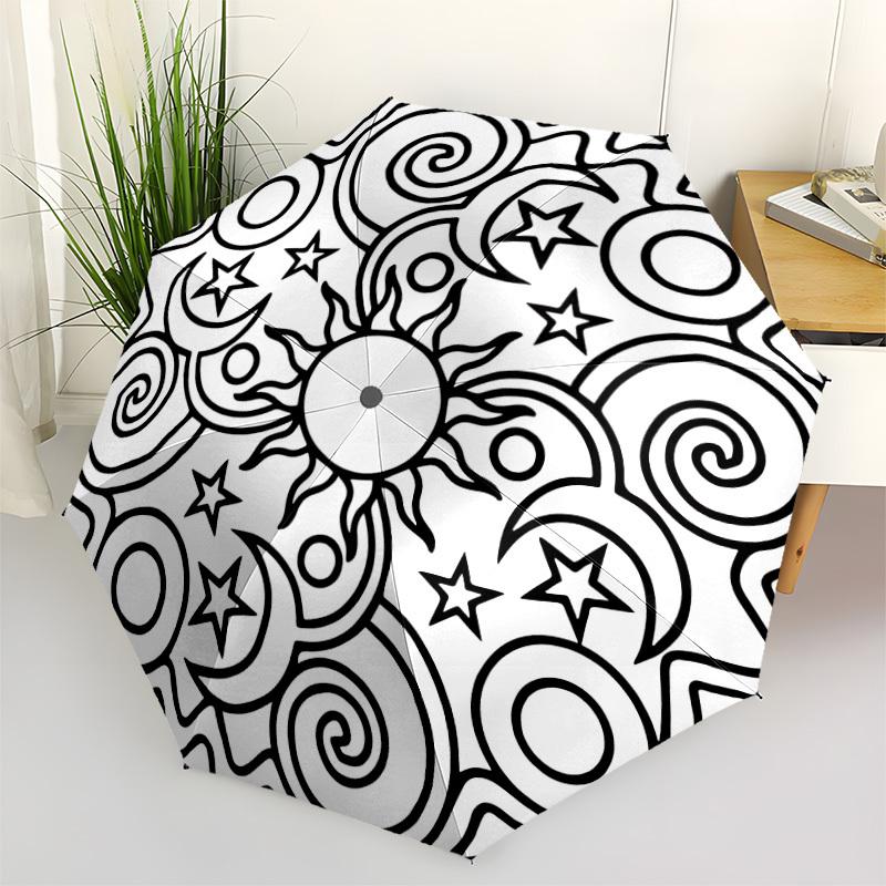 1pc Sun Moon Stars Design Automatic Folding Umbrella - Portable Foldable Design with 8 Ribs, Durable Plastic & Iron Frame, Casual Outdoor Ac