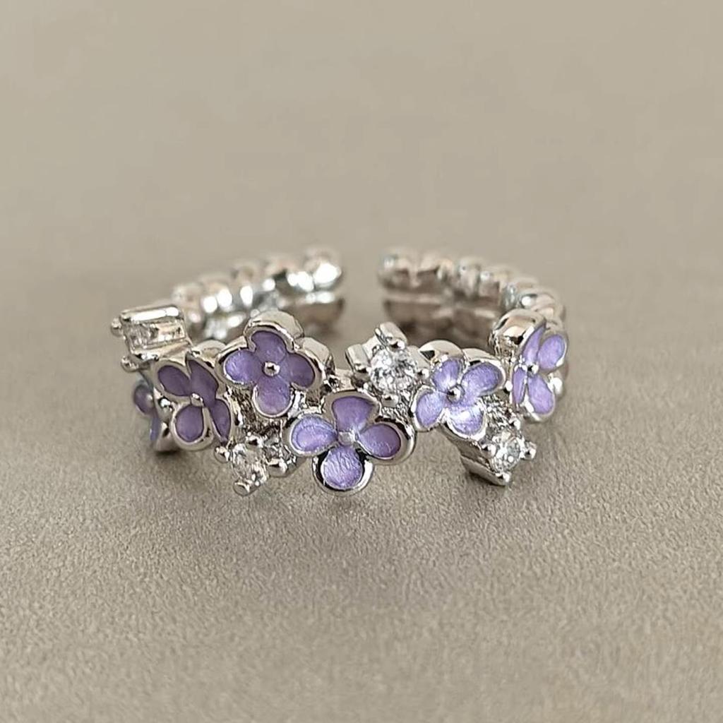 Elegant Purple Flower Adjustable Ring for Women - Niche Ins Style, Light Luxury Design