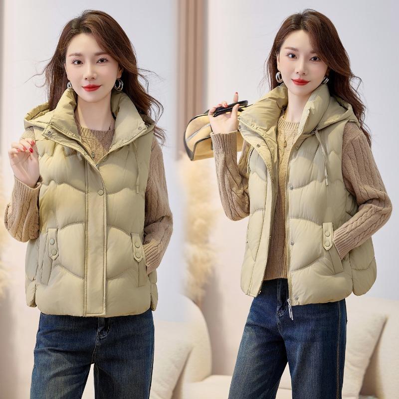 Cangzhou autumn and winter new hooded outer wear down cotton vest large size warm vest cotton vest thickened cotton vest women