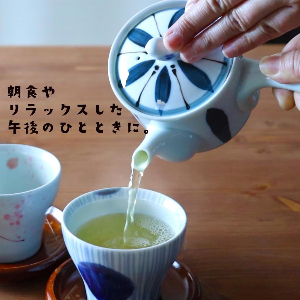 Yuuki Roman Lightweight Small Teapot with Tea Strainer, Made in Japan, Hasami Ware, Green Arabesque Design