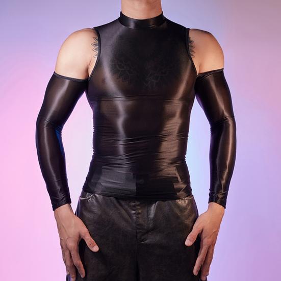 Sexy Men Glossy Shiny T-Shirt Smooth Breathable Top High Elastic Transparent See-Through Nightclub Skinny Tops