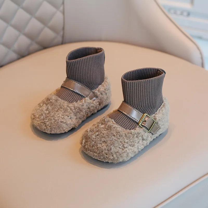 

2024 Зима Новая Детская Обувь Плюшевые Теплые Носки Обувь Босиком Детская Обувь для Новорожденного Малыша Повседневная Обувь Zapatos Bebe Niña 15insole12cm коричневый