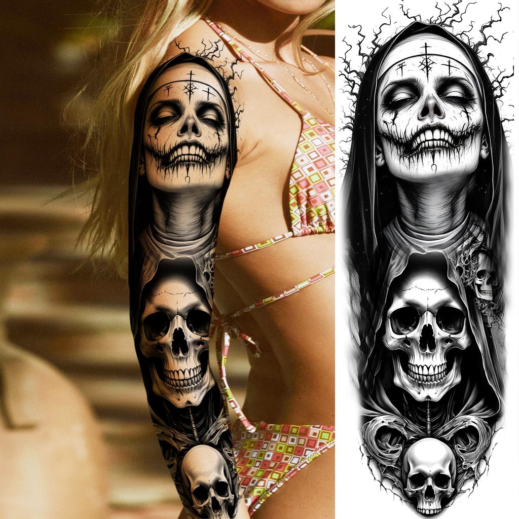 1 Sheet Full Arm Robber Gangster Temporary Tattoos For Men Women Waterproof  Tatoo Sleeve Realistic Bad Guy Fake Tattoos Sticker