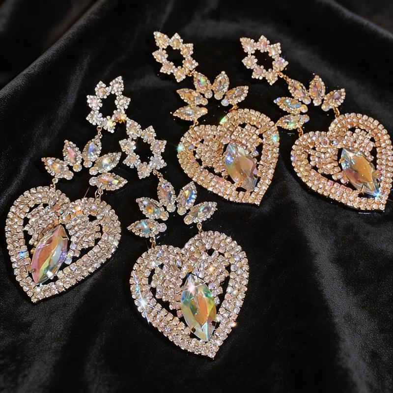 Silver Needle Rhinestone Flower Heart Earrings: Elegant, Statement Accessories for Women