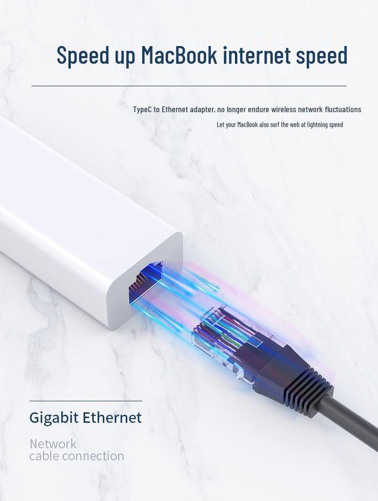 RJ45 Type-C To Ethernet USB 2.0 Hub, Driver-Free 100 Mbps Network Card Converter.