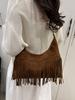 Women's Vintage Suede Tassel Crossbody Bag - Retro Frosted Shoulder Accessory for Autumn/Winter