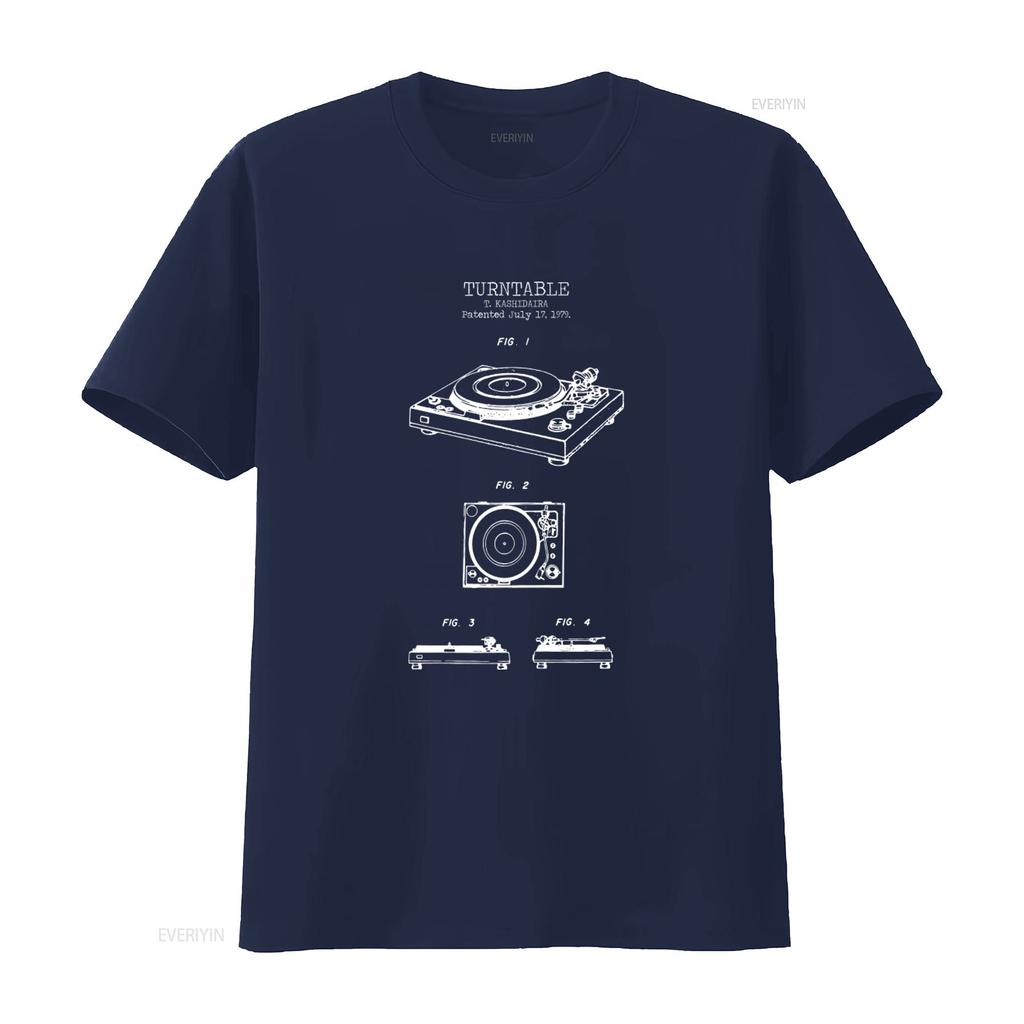 Retro Turntable Patent Print T Shirt Vintage Hip Hop Music Streetwear  vintage Washed homme Versatile Soft Casual