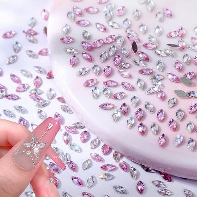 5A Mini Cyrkon Płaskodenne Cyrkonowy Diament 2 * 4 Oko Końskie Cyrkon Płaskodenne Szlif Różowy Diament Ozdobny Diament do Paznokci