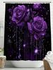 Shiny Purple Rose Flowers Shower Curtain, Bathroom Decorative Shower Curtain, Waterproof Shower Curtain with Hooks