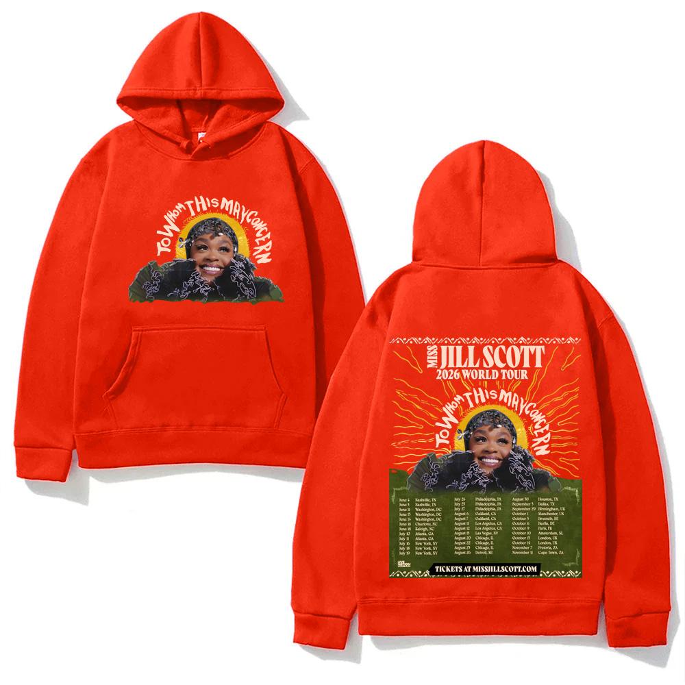 Jill Scott To Whom This May Concern World Tour HOODIE Autumn/Winter with Hooded Fleece Sweatshirt Comfortable Hoody