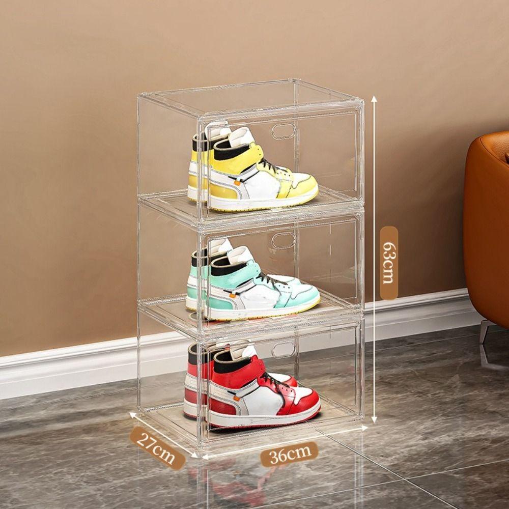 Side-opening Stackable Shoe Cabinet High Transparency Display Shoe Rack New Shoe Box  Home