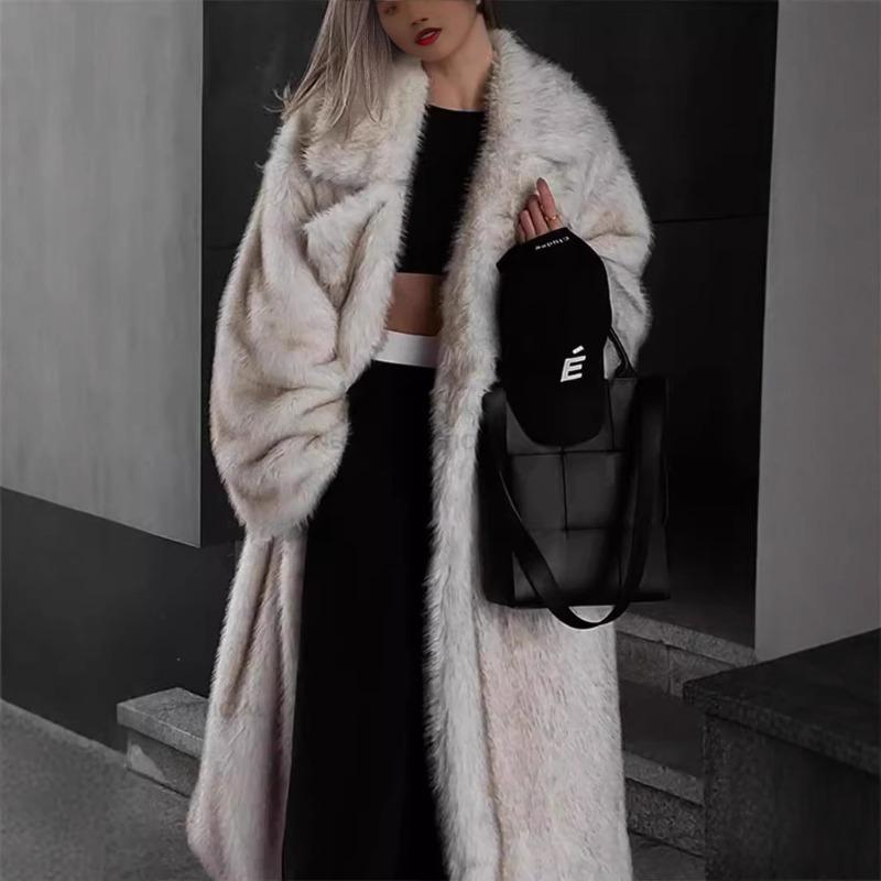 New imitation fur jacket women's loose suit collar extended fox fur coat street style environmentally friendly fur