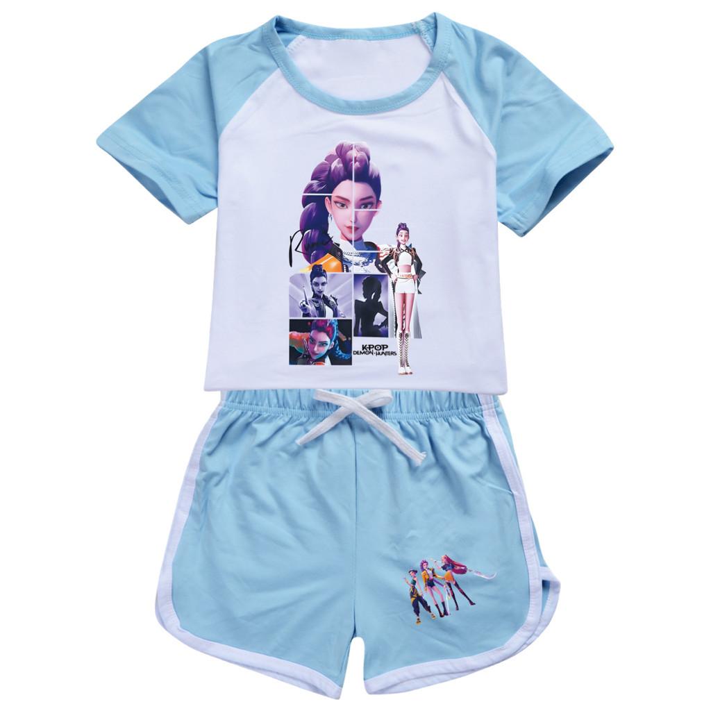 Kids Girls Anime Cartoon POP Singer Super Star Zoey Rumi Mira Print Short Sleeves T-Shirt Shorts Pants Casual Clothes Set
