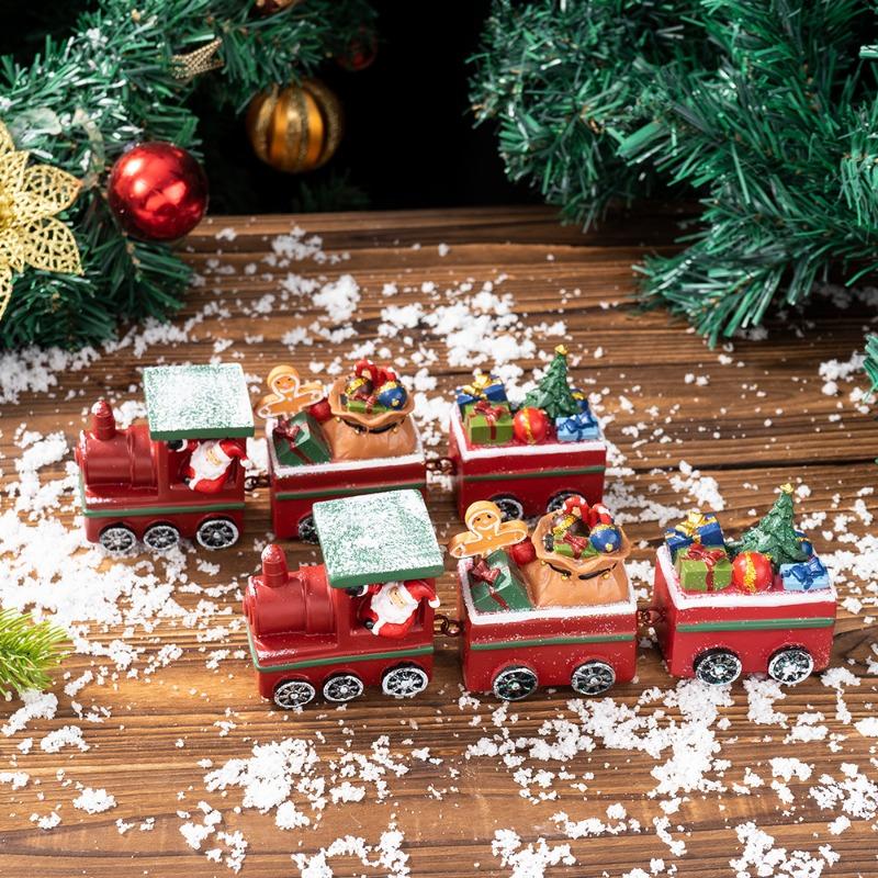 1Pcs Little Train Christmas Decorations Home Holiday Gifts Santa Claus Atmosphere Resin Crafts Lovely Living Room Bedroom