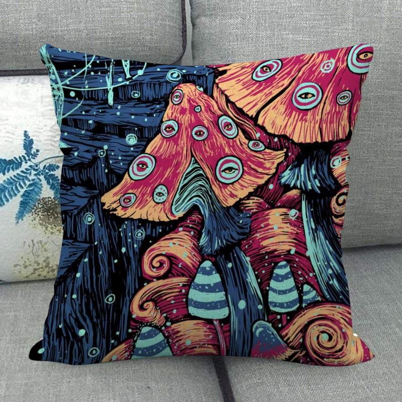 45X45cm Pilz Kunst Kissenbezug Quadratischer Reißverschluss Baumwolle Leinen Kissenbezüge Schlafzimmer Zuhause Büro Dekorativer Kissenbezug WJY12.25