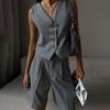 Spring Summer Women's Vest Waistcoat Suit Set V Neck Single Breasted Vest + Straight Suit Shorts Fashion Casual Outfit European American Style