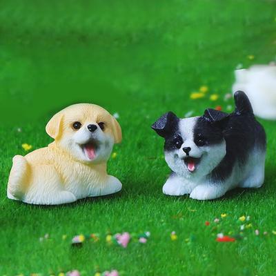 Tiny Dog Figurine Little Pet Resin Ornament Miniature Animal Figures for Micro Fairy Garden Landscape DIY Crafts Aquarium Plant Pot Decor