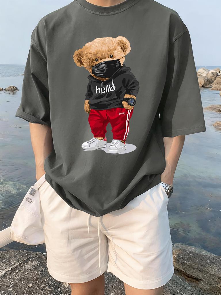 Sports Cartoon Bear Wearing Mask Prints TShirts Womens Summer Cotton Short Sleeve Tees ONeck Soft Loose Tops Casual Clothes